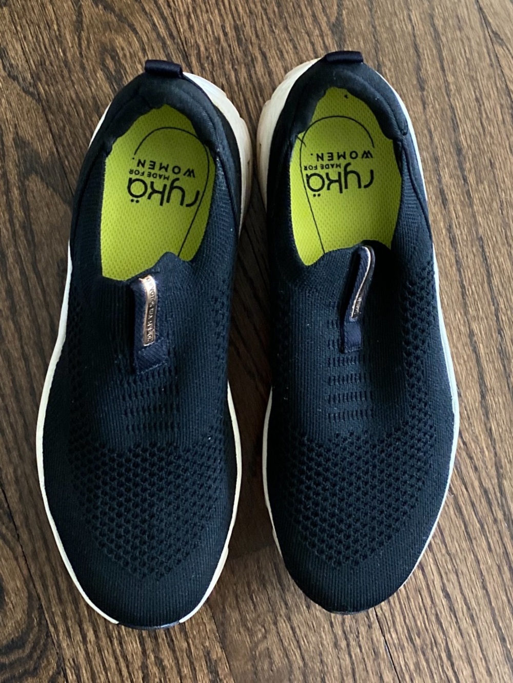 Ryka Women's Black Slip-On Knit Sneakers with White Sole new without tags